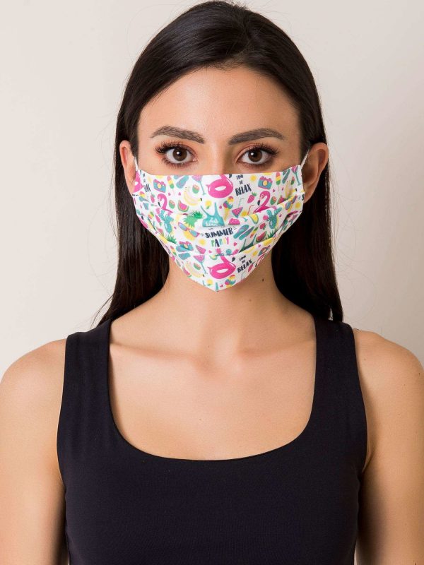 White reuse mask with colorful print