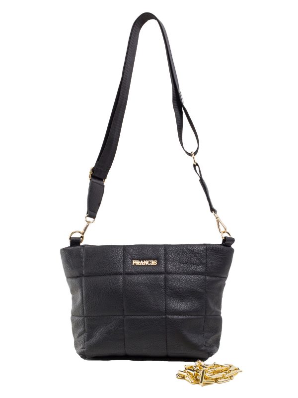 Black quilted bag with chain