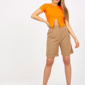 Dark Beige Elegant High Waist Shorts