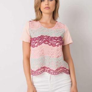 Peach and burgundy blouse with lace Zahra