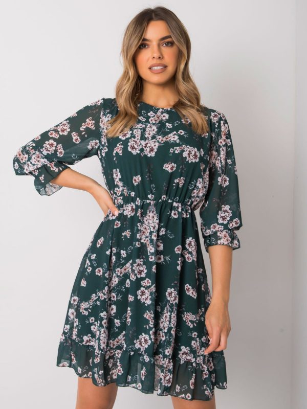 Dark Green Floral Dress Tamila RUE PARIS