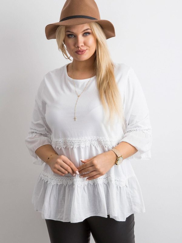 White boho tunic with ruffle PLUS SIZE