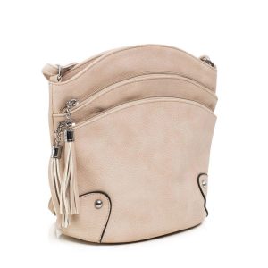 Light beige handbag with zippers