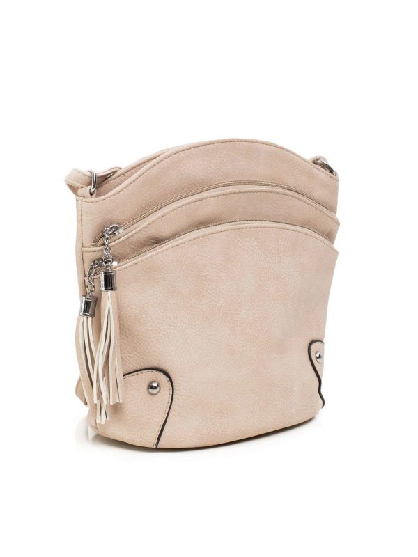 Light beige handbag with zippers