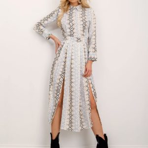 BSL Beige Grey Patterned Dress