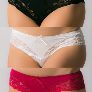 Women's panties with lace, 3 pcs: raspberry, cream, black