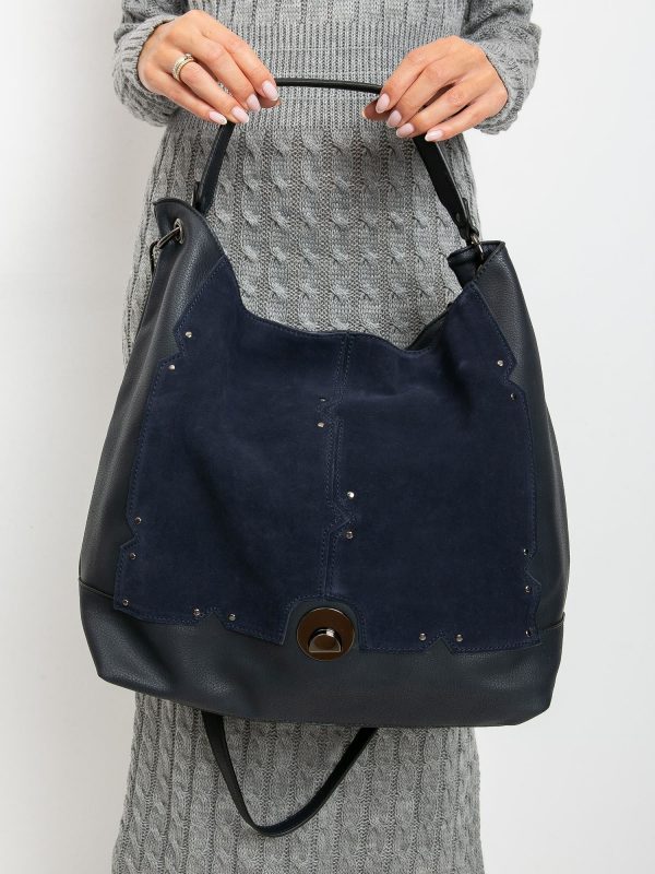 Navy blue imitation leather handbag