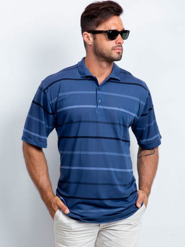 Dark Blue Plus Size Men's Polo Shirt Each