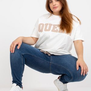 White Cotton Plus Size Blouse with Lettering