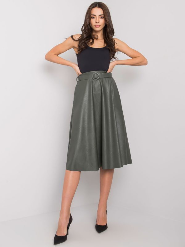 Khaki Gerrie Leatherette Skirt