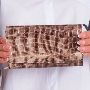 Brown Leather Wallet in Animal Pattern