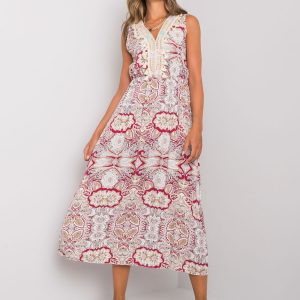 White-burgundy patterned dress Lylah