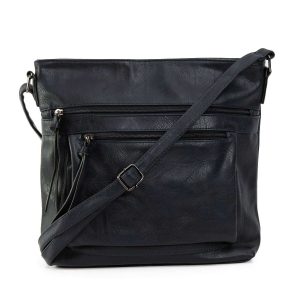 Navy blue handbag with strap