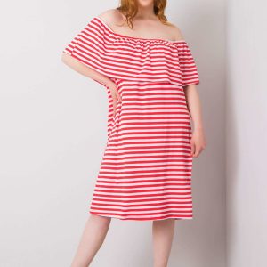 Annabel's Coral White Plus Size Striped Dress