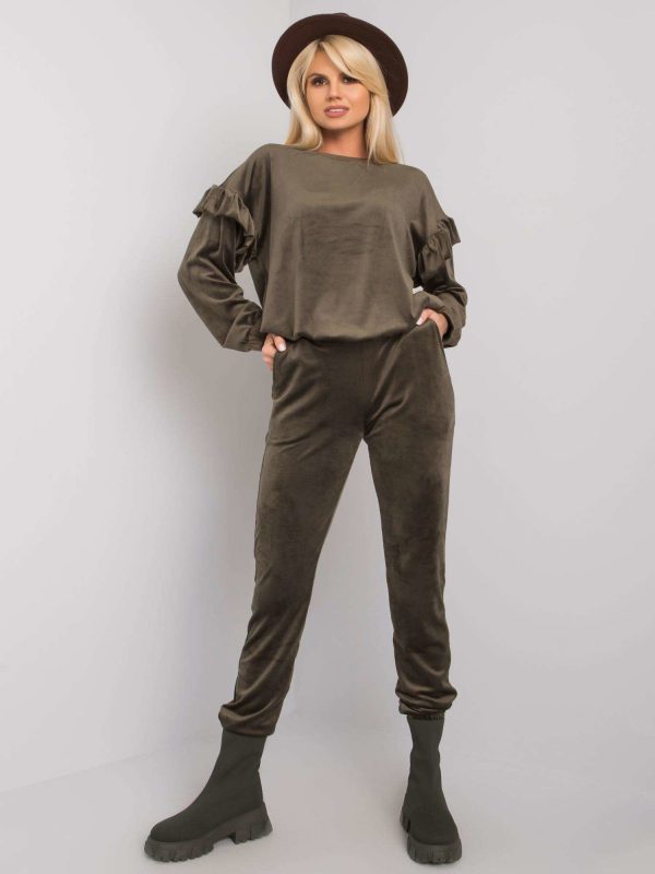 Dark khaki two-piece velour set Sissy