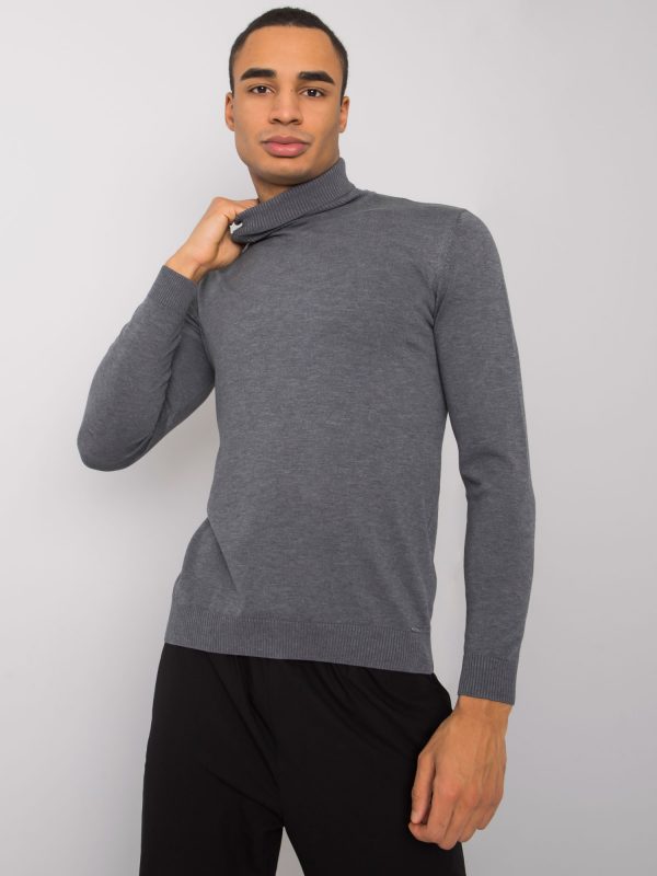 Cornell LIWALI Men's Dark Grey Melange Turtleneck Sweater