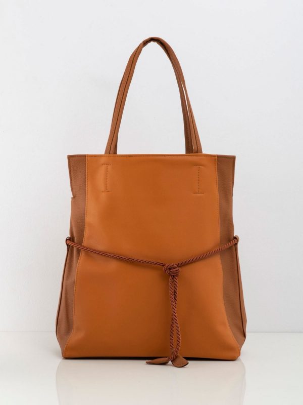 Light brown handbag with binding