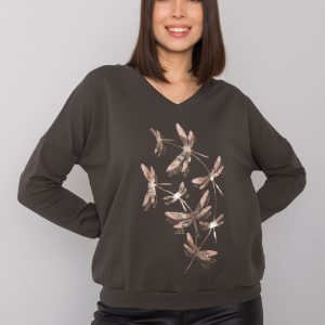 Dark khaki plus size sweatshirt with Michell rhinestones