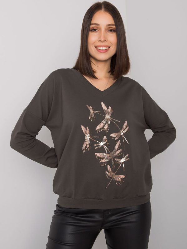 Dark khaki plus size sweatshirt with Michell rhinestones