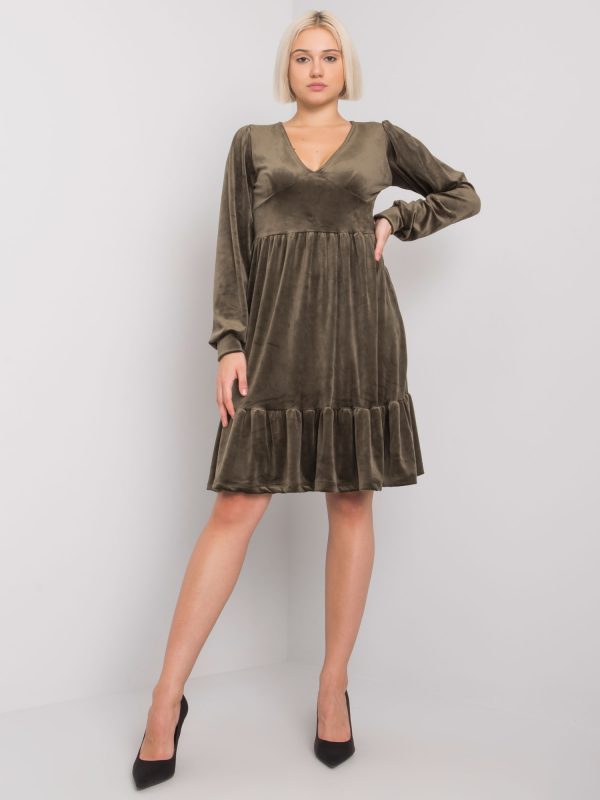 Khaki velour dress with flounce Modena