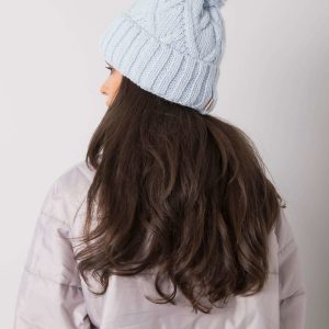 Light blue winter hat with pompom