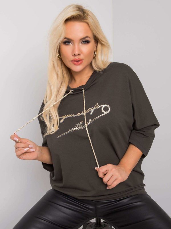 Dark khaki plus size blouse with Chloe lettering