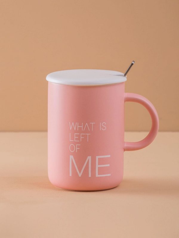 Pink ceramic mug with lid