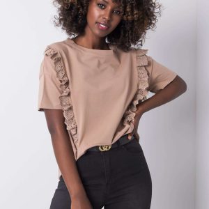 Dark beige T-shirt with flounces Mylene