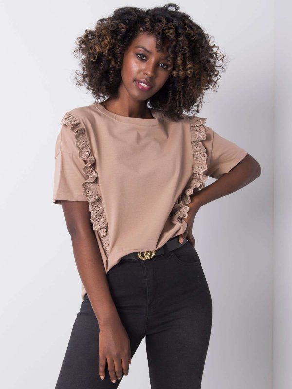 Dark beige T-shirt with flounces Mylene