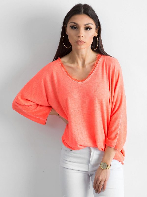 Fluo Coral Loose V-Neck Blouse