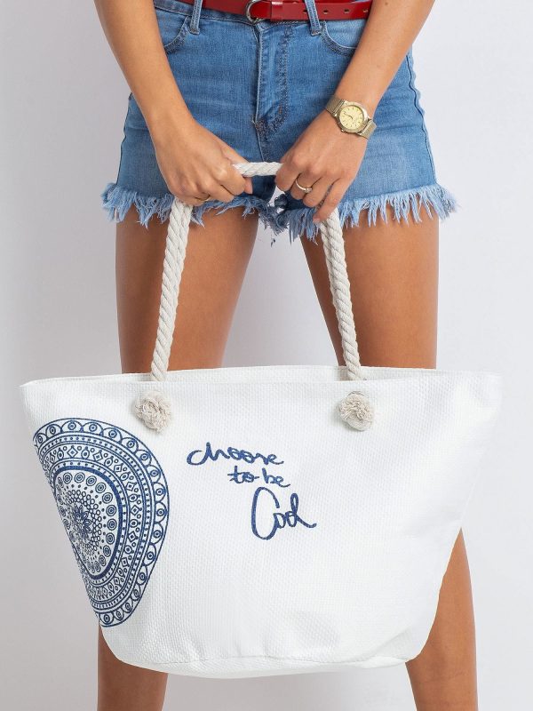 White Woven Printed Bag