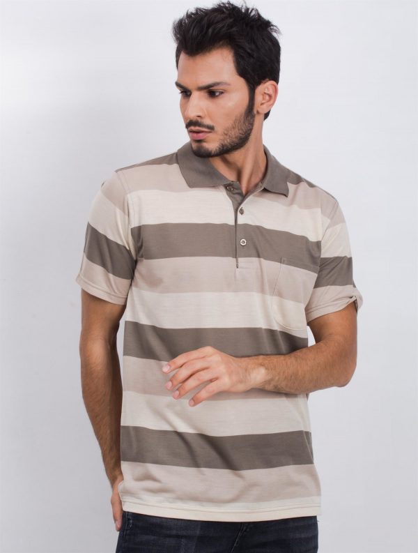 Beige Khaki Men's Polo Shirt Without