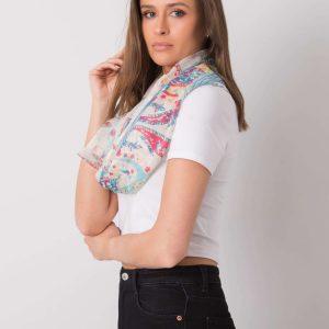 Light beige scarf with colorful patterns