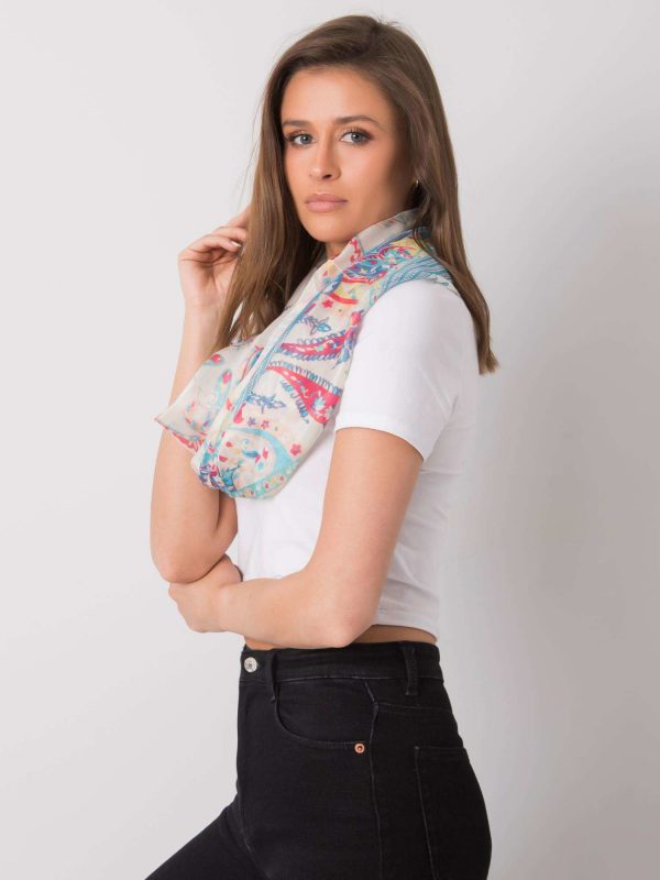 Light beige scarf with colorful patterns