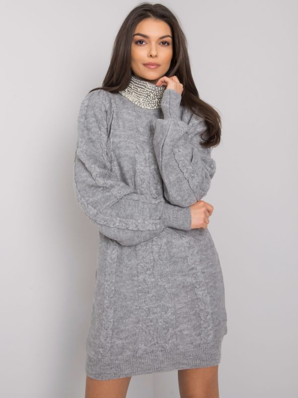 Gray knitted dress with applique Shandee RUE PARIS