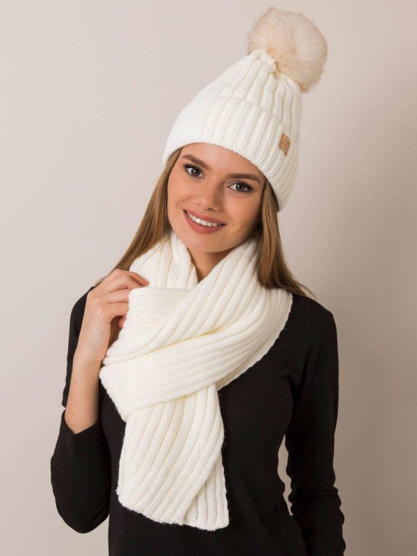 Ecru women's hat and scarf set RUE PARIS