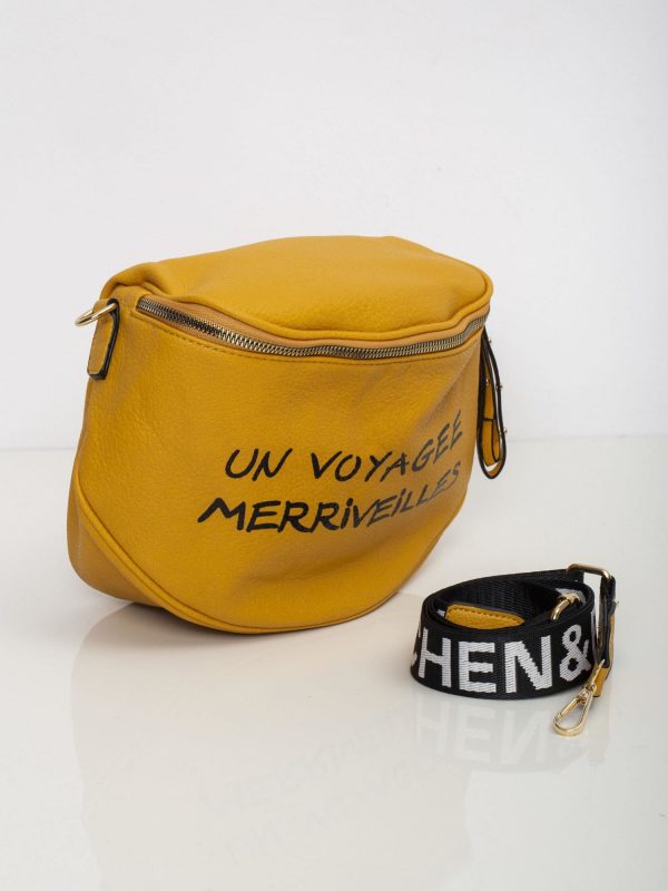 Yellow handbag with inscription