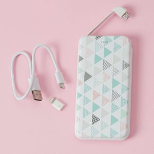 White powerbank 10000 mAh with geometric designs