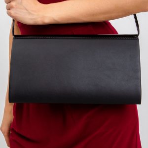 Black clutch bag with lacquered insert