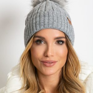 Gray winter hat with pompom