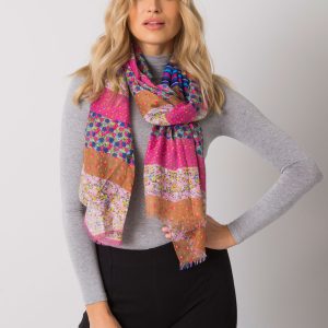 Pink-brown scarf with colorful patterns