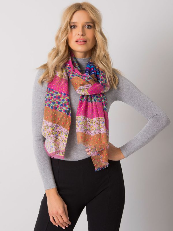 Pink-brown scarf with colorful patterns