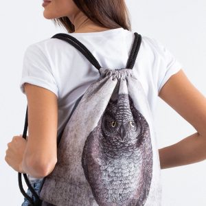 Grey backpack bag with owl