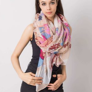 Beige and pink scarf in colorful patterns