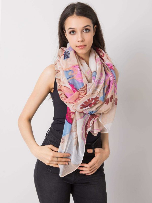 Beige and pink scarf in colorful patterns