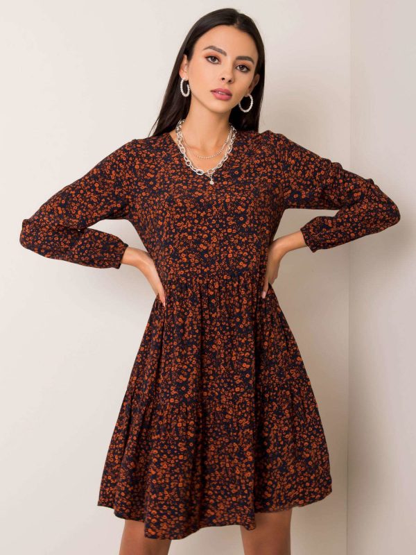 Navy blue and brown dress Mira SUBLEVEL