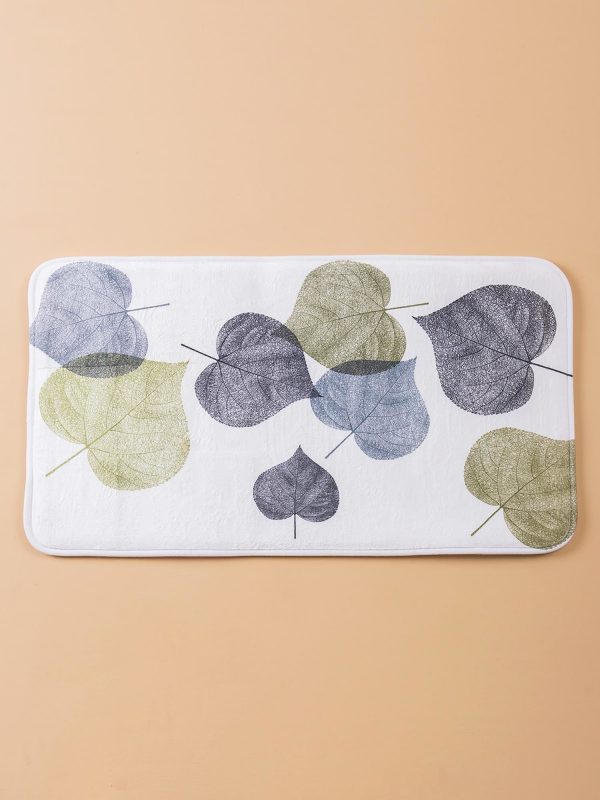 White Bathroom Mat with Plant Motif