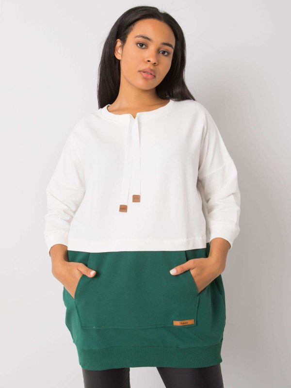 Ecru-green plus size sweatshirt without hood Sira