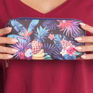 Purple wallet with vegetable patterns