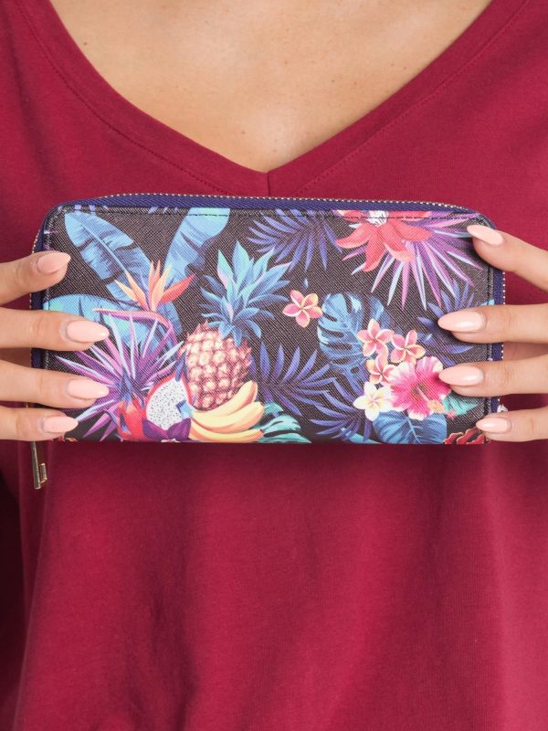 Purple wallet with vegetable patterns